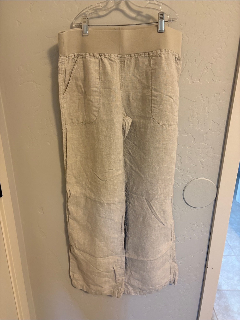 Allen Allen Wide-Leg Linen Pants in Beige